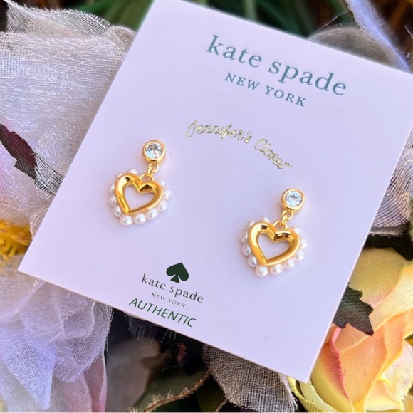 KATE SPADE ♠️ Pearl Heart Drop Earrings - Picture 4 of 10